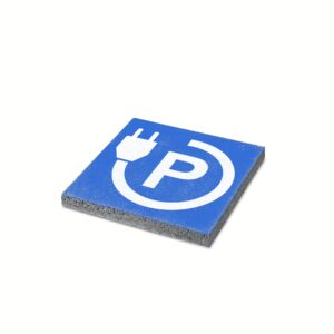 Vierkante blauwe tegel met tekst 'P Opladen'